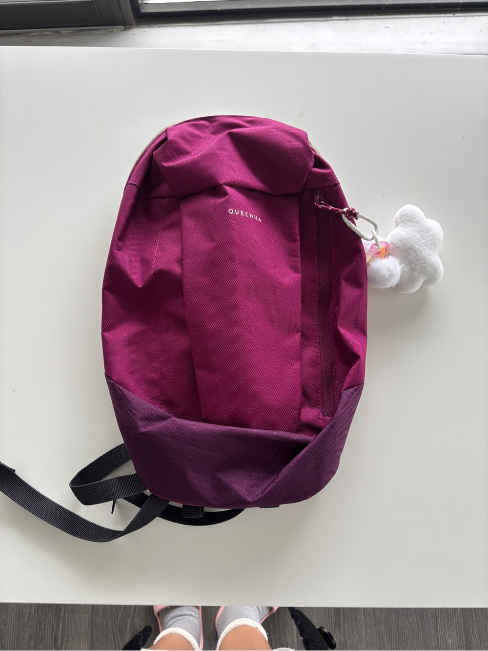 Quechua Raspberry and Plum Daypack with Plush Charm